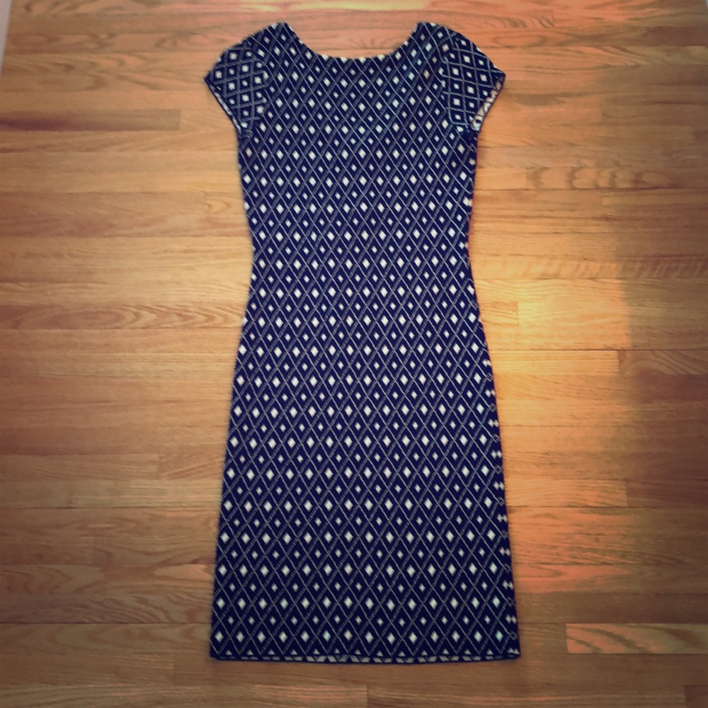 Simons black & white body con sweater dress